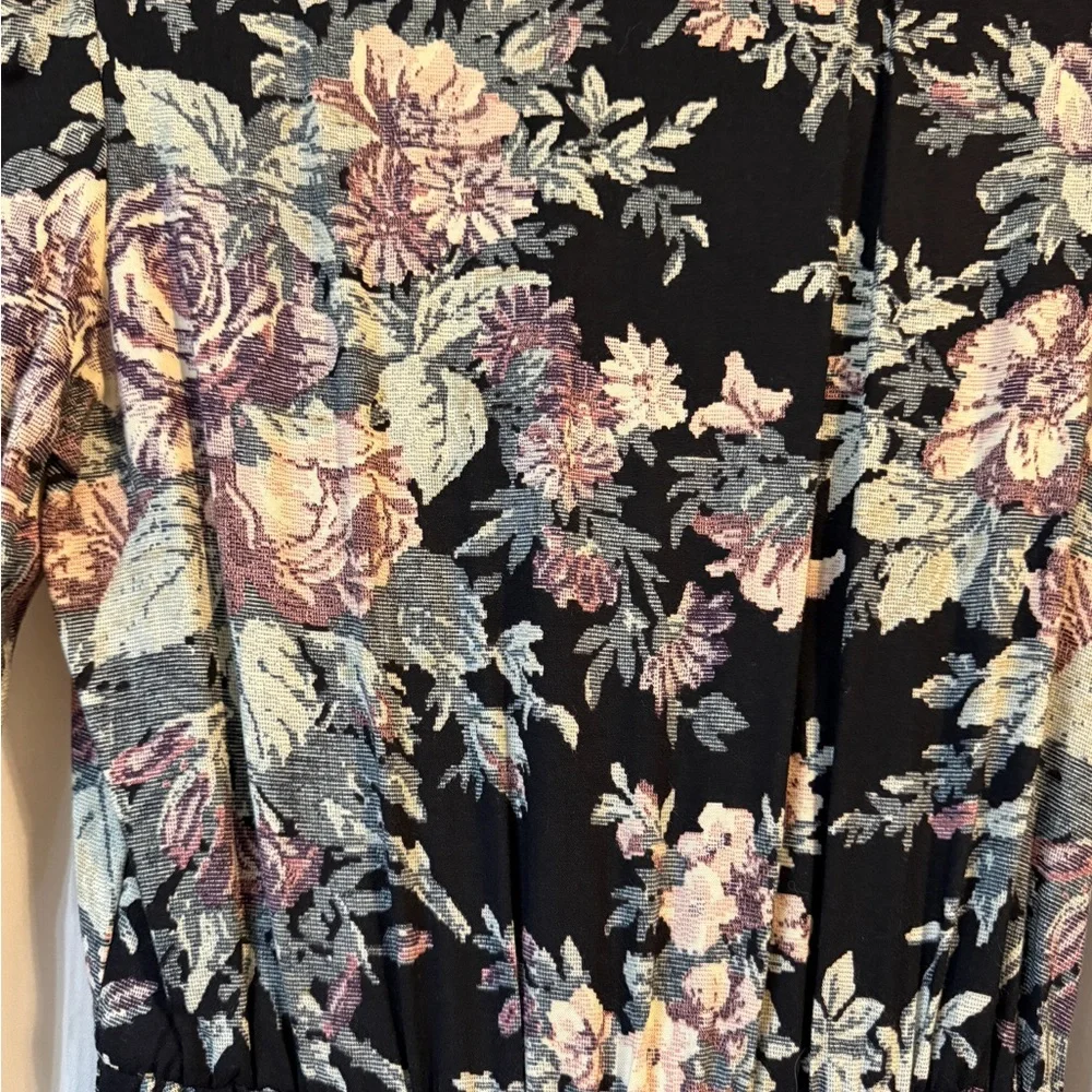 Vintage 90s Floral Midi Dress Union Made USA Size 8 Shoulder Pads - Picture 4 of 15